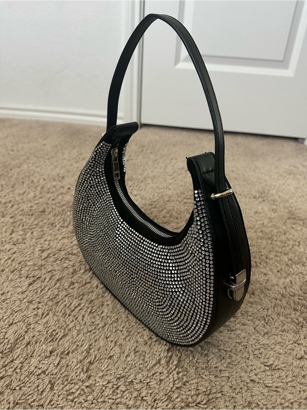 Forever 21 Black Crystal-Studded Crescent Shoulder Bag NWT